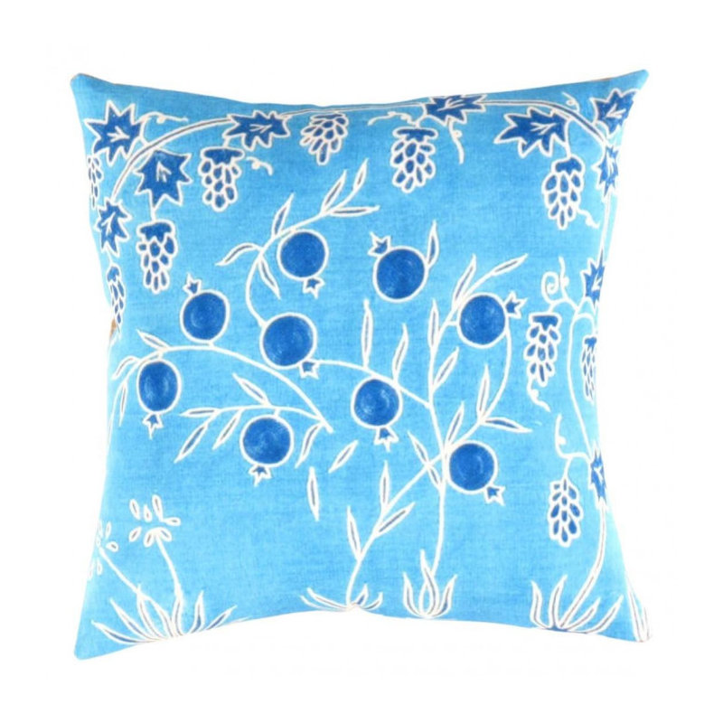Coussin Turkish, Motif floral bleu, H 16 po x l 16 po