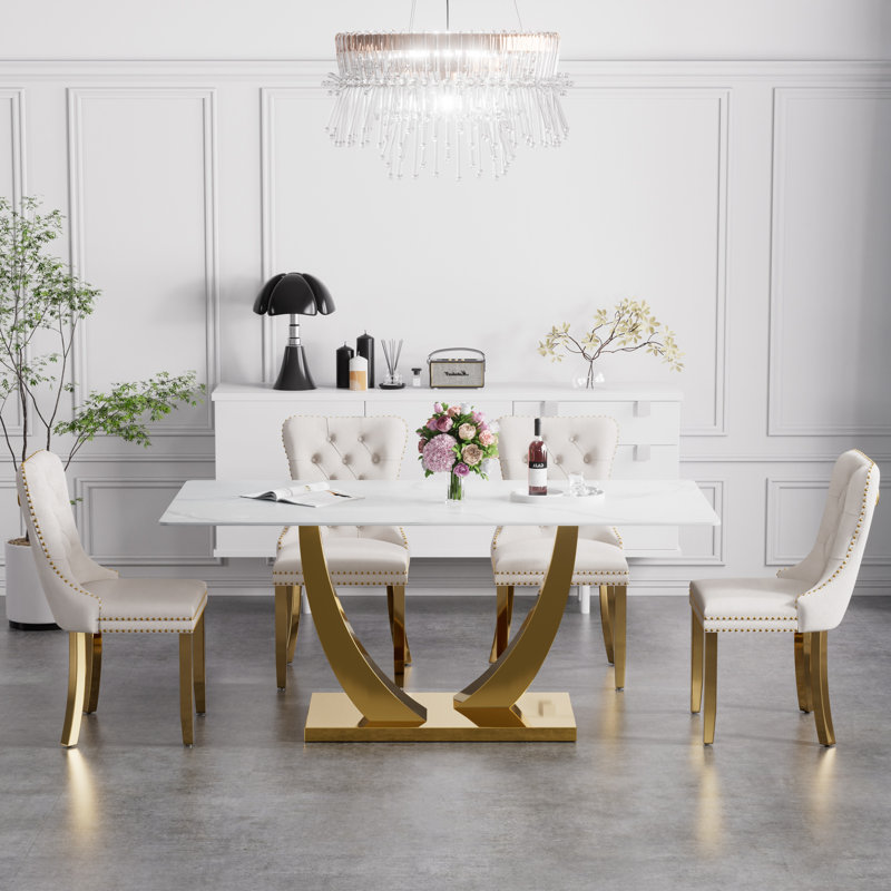 Horten Rectangular 35.4'' W Dining Set, 5, Beige