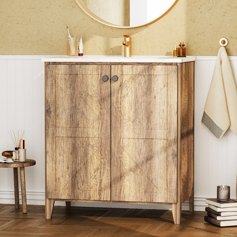 Armoire de salle de bain autoportante pliable 30 po - peu encombrante, facile à installer, écologique, finition mate, conception à panneaux 3D