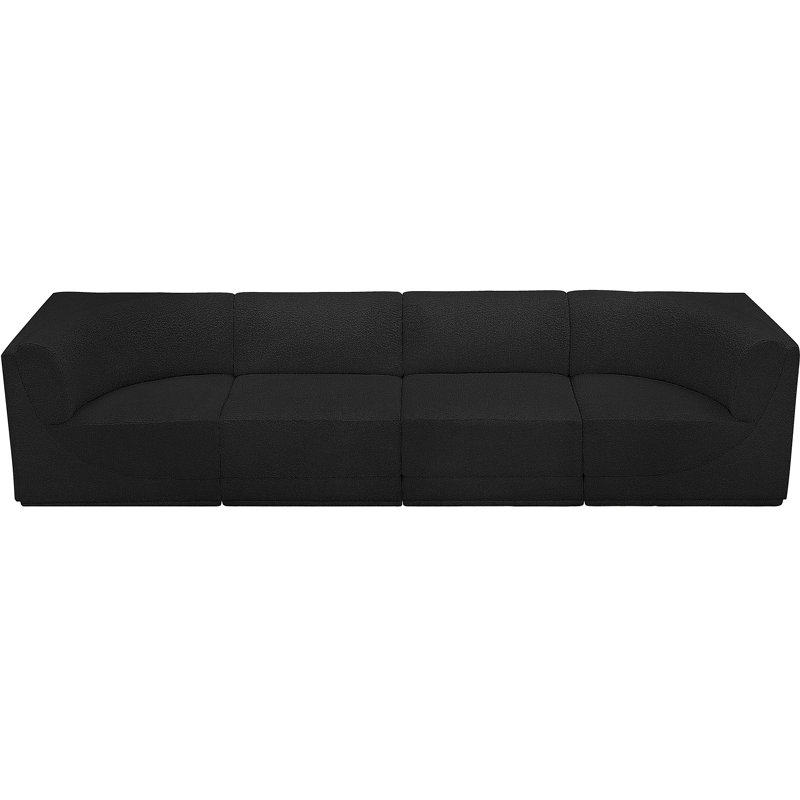 Ollie 128" Upholstered Sofa, Black Boucle Fabric