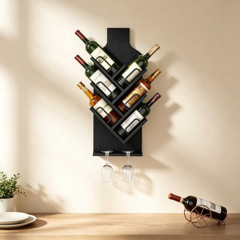 Wine Bottle & Glass Rack in Black
