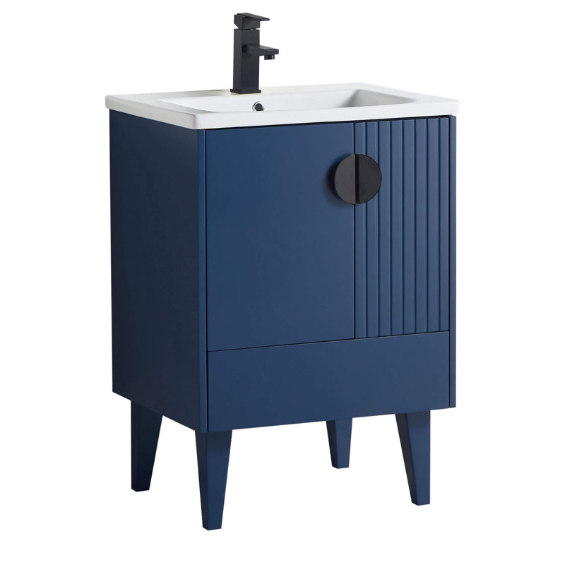 Ensemble de meuble-lavabo simple 24 po Saimah, Bleu marine, Noir