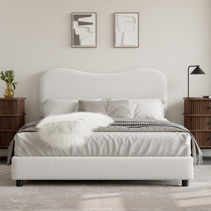 Cadre de lit simple / double / grand pour enfants avec tête de lit tapissier en velours, joli lit plateforme à profil bas pour filles et garçons