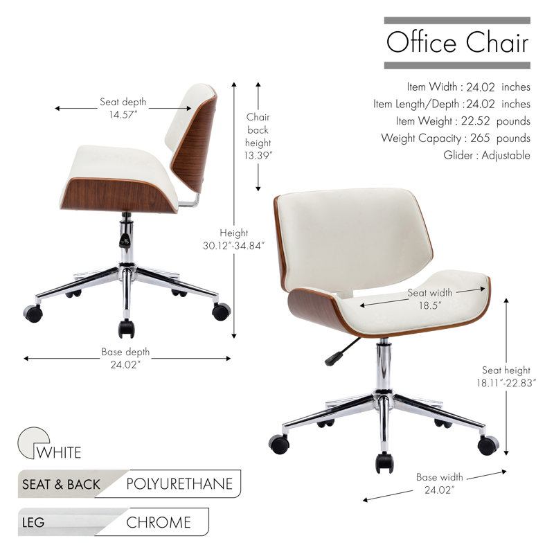 Kimpel Faux Leather Mid-Century Office Chair, White