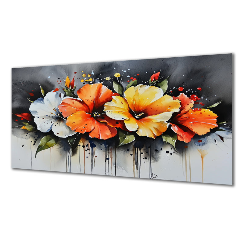 Transitional Autumn Hibiscus Gardens II - Floral Metal Wall Decor, Hibiscus Metal Print, 28" H x 60" W x 0.84" D