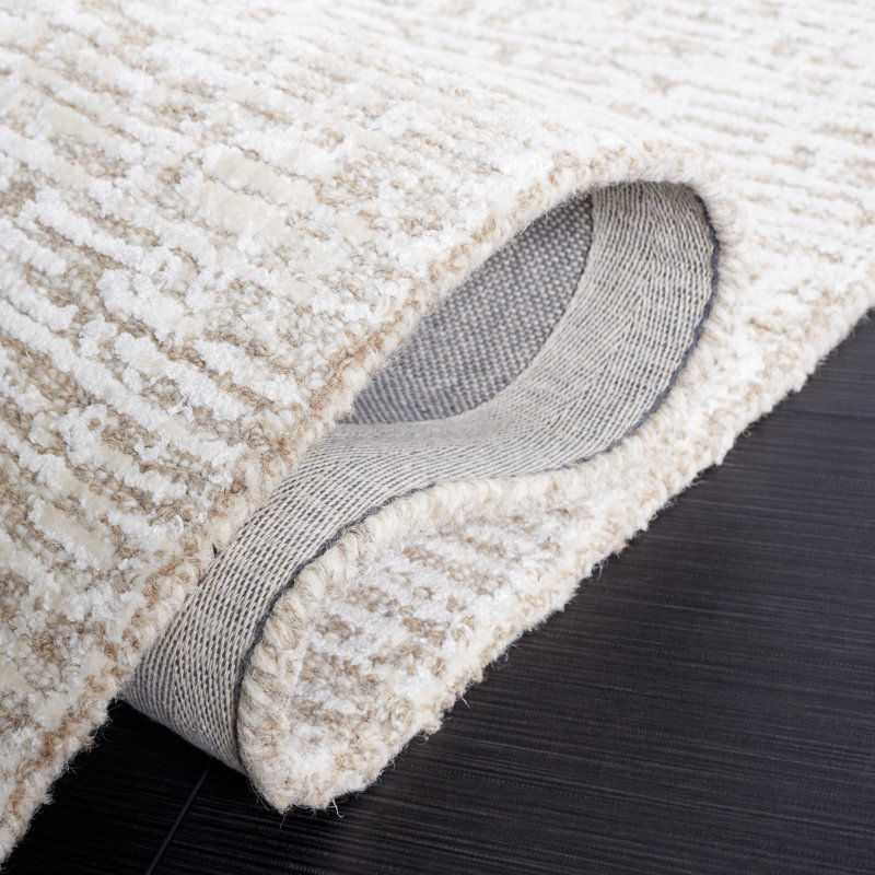 Reaver Hand Tufted Viscose Wool Cotton with Latex Abstract Rug in Ivory, Rectangle 3' x 5'
