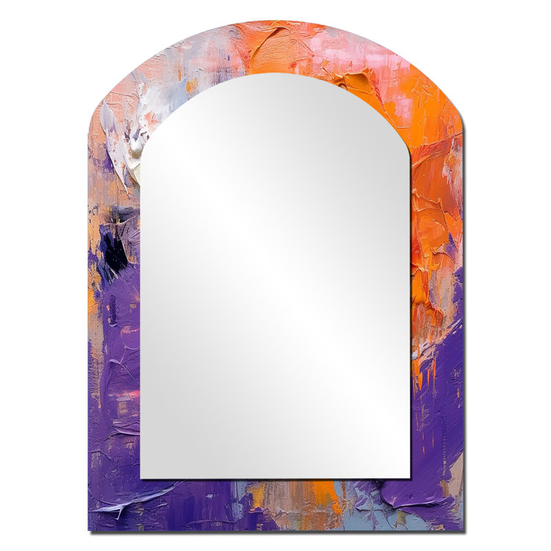 Evolving Movements Abstract Expressionism II - Abstract Painting Asymmetrical Mirror, Purple Arch Decorative Wall Mirror, Printed Metal Art