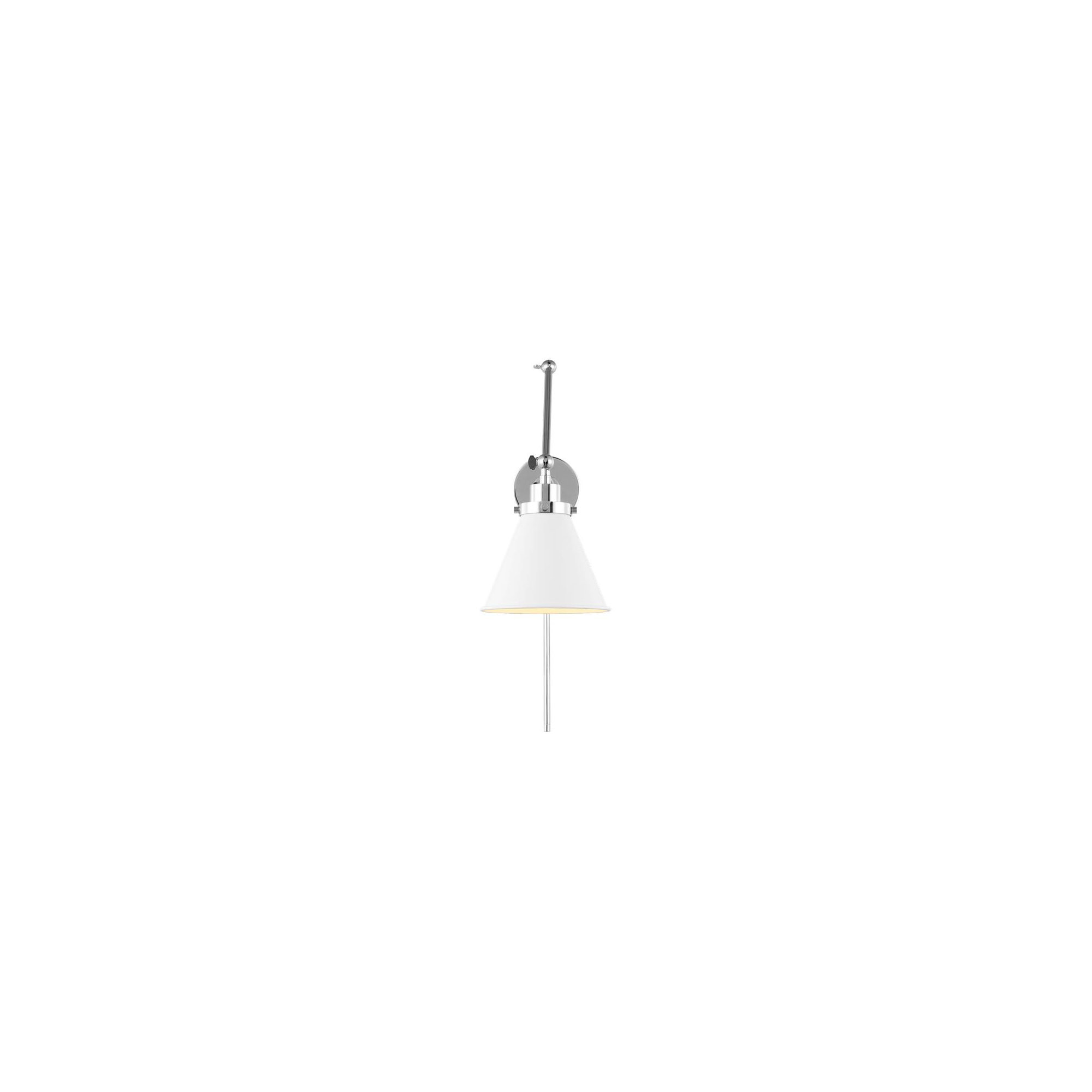 Single Light Steel Dimmable Swing Arm Sconce, White, Silver