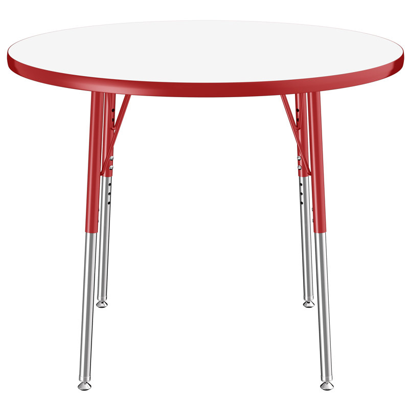 Table ronde d'activités effaçables à sec avec pieds réglables - blanc / noir, 36", Tableau blanc / rouge