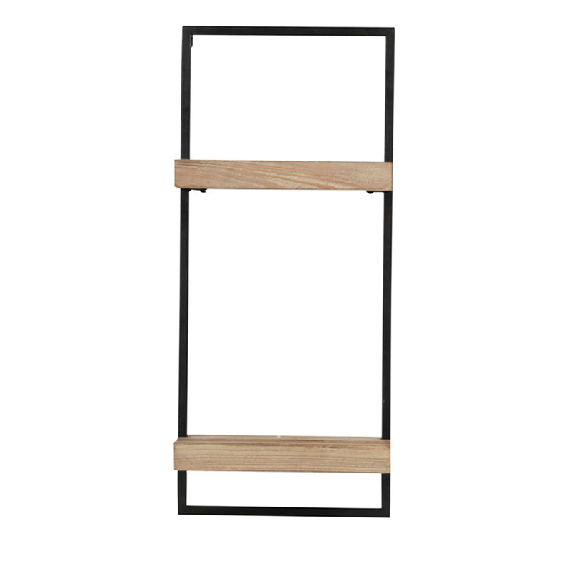 Tablette décorative à deux tablettes, 12 x 6 x 27 po, fer industriel et bois avec rainures de plaque 12 x 6 x 27 po, conception