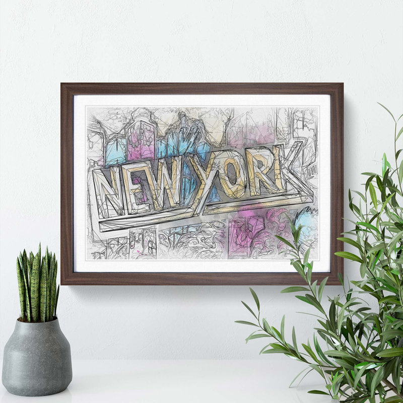 New York City Graffiti in Abstract - Picture Frame Graphic Art Print, 36cm H x 48cm W x 2cm D, Walnut Framed