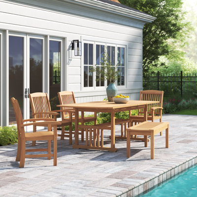 6 - Person Teak Wood Patio Dining Set with Extendable Rectangular Table