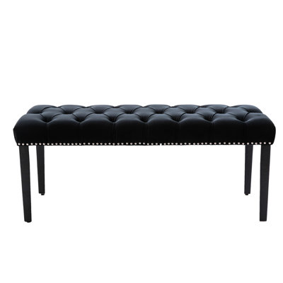 Velvet Bench In Black For Bedroom, Living Room, Hallway - Comfortable Footrest, 45.54" L X 16.53" W 19.01" H, Plastic On Legs Easy Assembly,