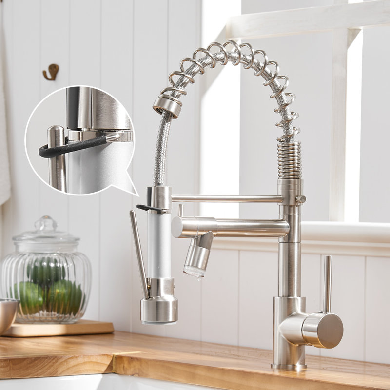 Brushed Nickel High Arc Pull-Down Kitchen Faucet with Dual Spray