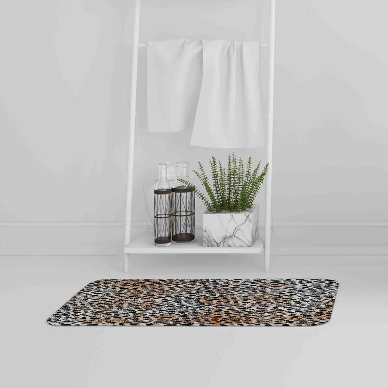 Bisen Non-Slip Bath Rug, Light Tan Cheetah