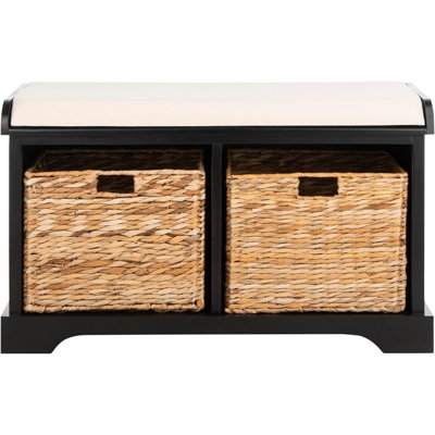 Home Collection Freddy Black/ Wicker Basket 2-drawer Storage Bench With Cushion (fully Assembled)