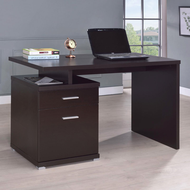 Bureau, bureau réversible à 2 tiroirs, Brun