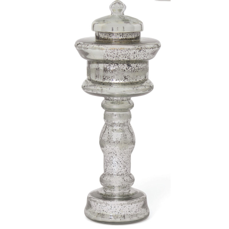 Bocal en verre argenté antique avec couvercle