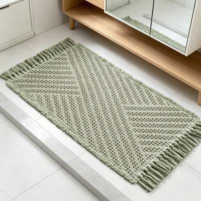 Waffle Weave Bath Mat Super Absorbent And Non-Slip Bathroom Rug With Handmade Tassels, Fast Drying And Machine Washable Microfiber Bath Mat For Floor