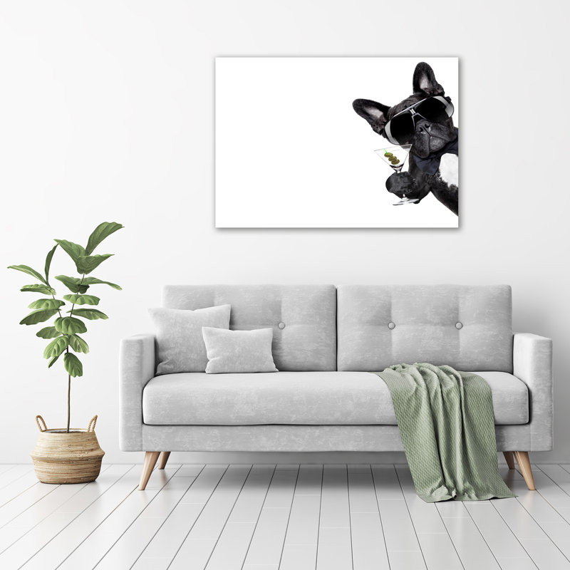 Glass Print Wall Art 100X70cm Image Printed On Glass Decorative Wall Picture Behind Toughened / Tempered Safety Real Glass For Kitchen & Living Room Theme:Dog With Martini