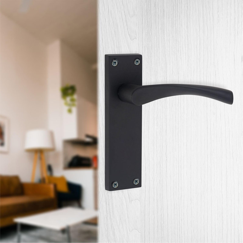  1 Pair Victorian Scroll Astrid Door Handles Latch in Matt Black Finish - 150mm x 40mm Backplate