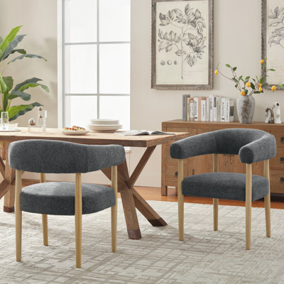 Fauteuil de salle à manger rembourré à hauteur de siège 19,3 po avec pieds en bois massif
