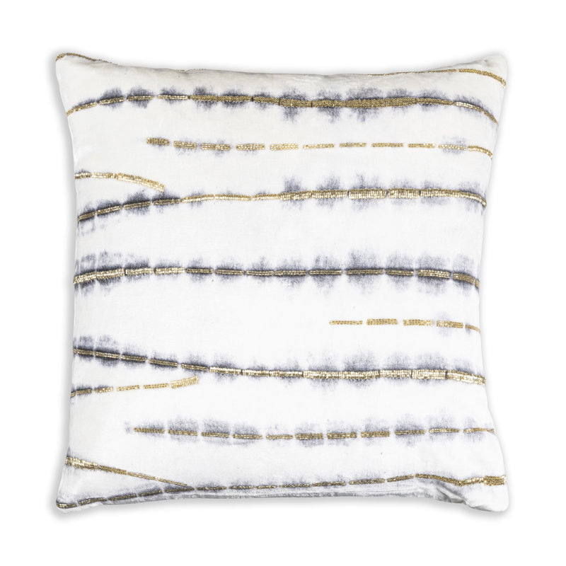 Lahana Velvet Square Pillow Cover & Insert, Ivory/Gray