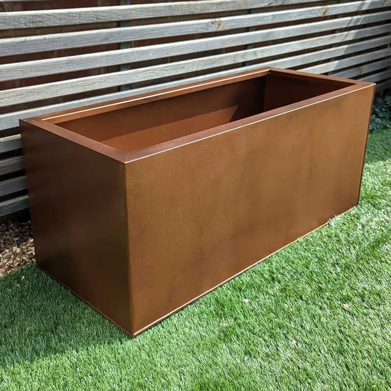 Reny Galvanised Zinc Trough Planter, 40cm H x 75cm W x 40cm D, Brown