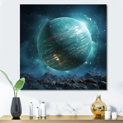" Teal Black Orbital Planetary " Mixed Media and Color Photography Print