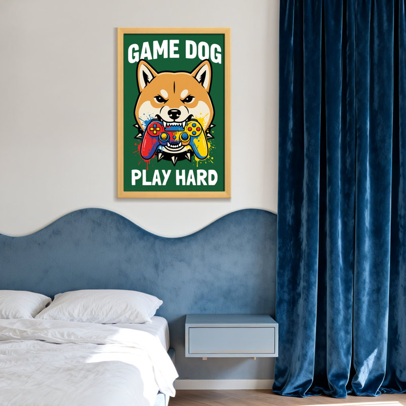 Animals Game Dog Play Hard Controller Art, Wrapped Canvas, Does Not Apply, 20" H x 30" W