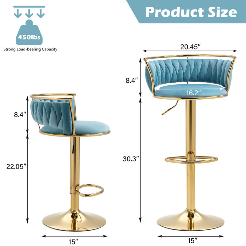 Tabouret de bar Christal, Or, Bleu