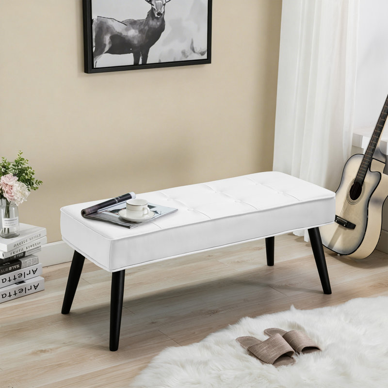 40'' Wide Modern Upholstered Tufted Entryway Bench, 17.7" H x 40" W x 16.1" D, White Faux Leather