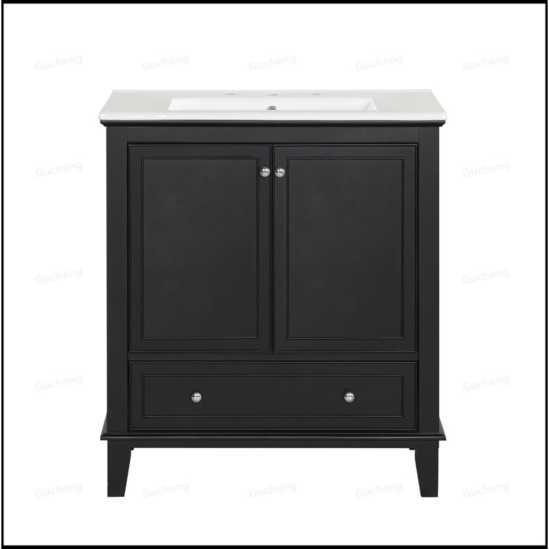 Meuble-lavabo en bois avec lavabo et tiroir