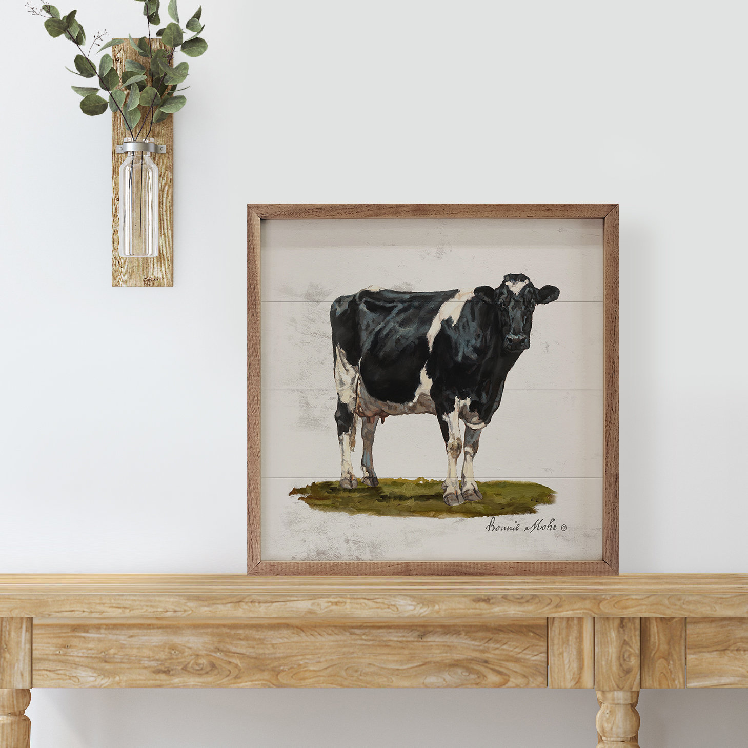 Cow Munching Grass - Wood Framed Art - Multiple Sizes