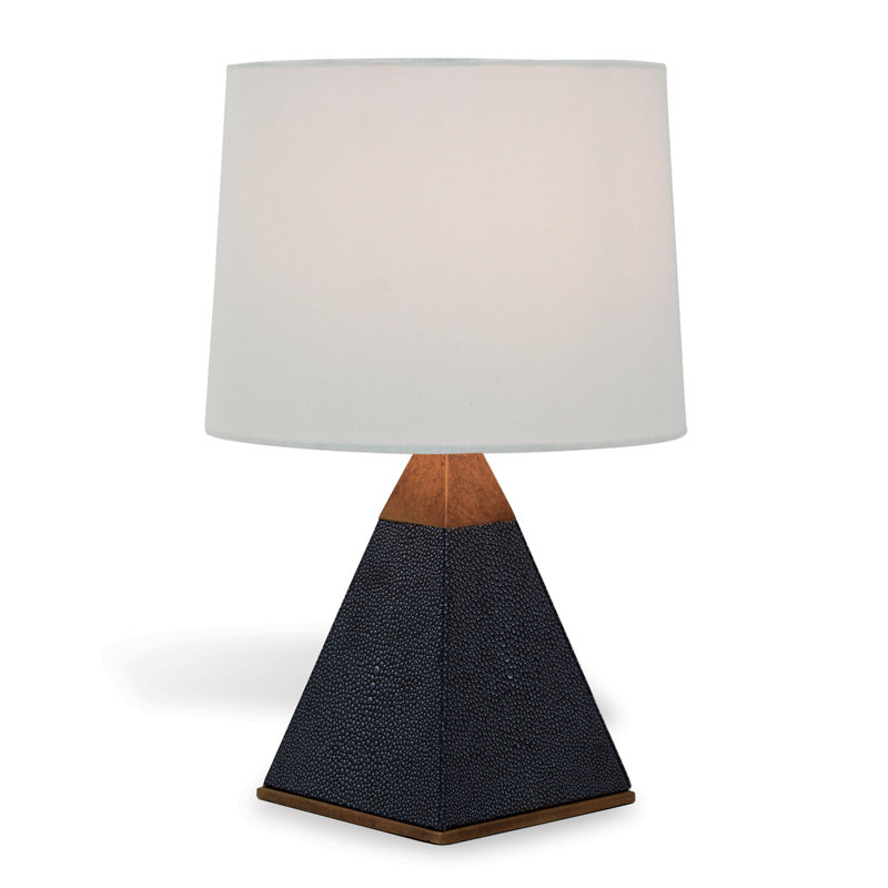 Gray Solid Brass Pyramid Base Table Lamp with Linen Shade