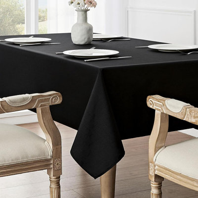 Nappe rectangulaire imperméable en lin texturé de 52 po x 70 po, résistante aux taches et aux plis, lavable, tissu décoratif pour la salle à manger, la fête et le camping, noir