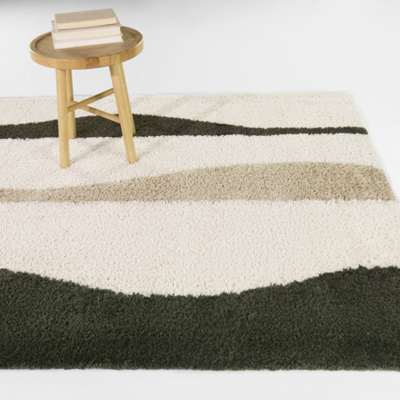Pashyn Green Abstract Waves Area Rug, Rectangle 7'10" x 10'
