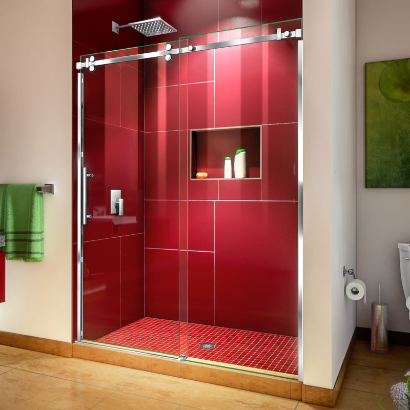DreamLine Enigma Sky 56 - 60 inch W x 76 inch H Frameless Sliding Shower Door, Brushed Stainless Steel, 60"