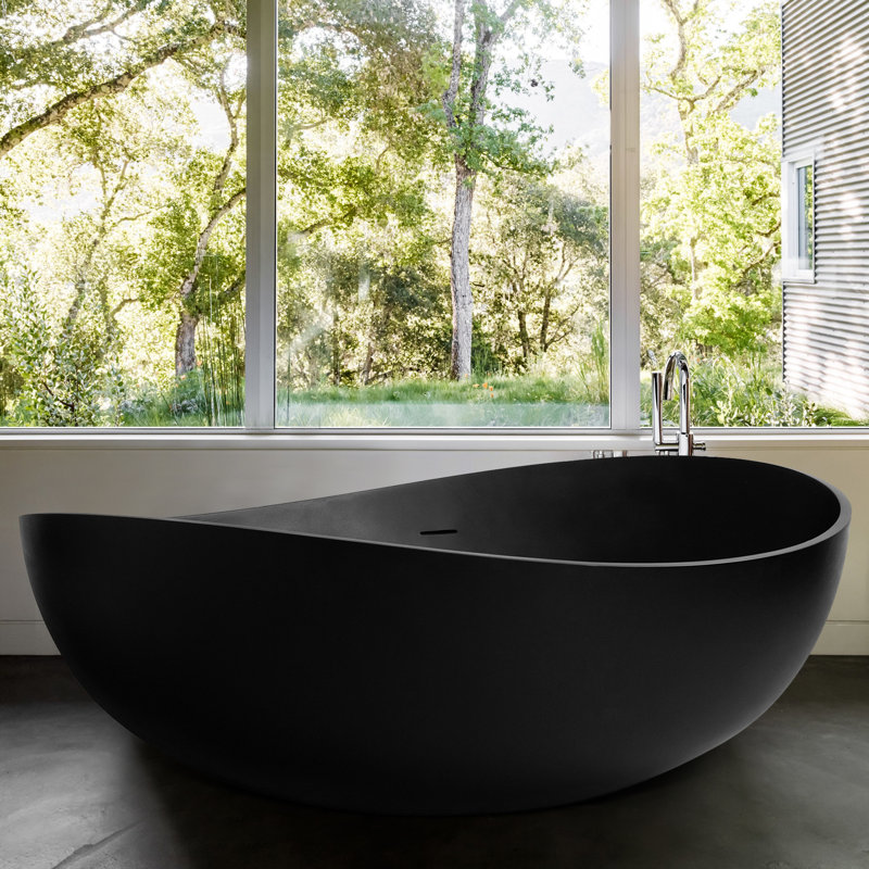 Baignoire de trempage autoportante de 63 po x 37,4 po à surface solide 63 po x 37,4 po, Noir