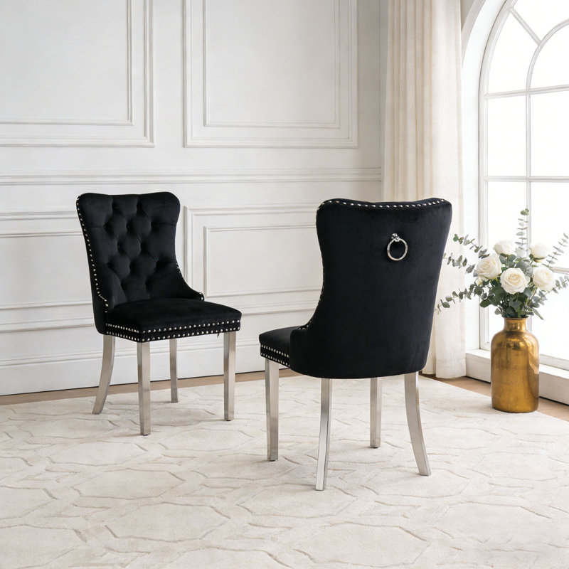 Chaise de salle à manger moderne, Noir, Argent argent