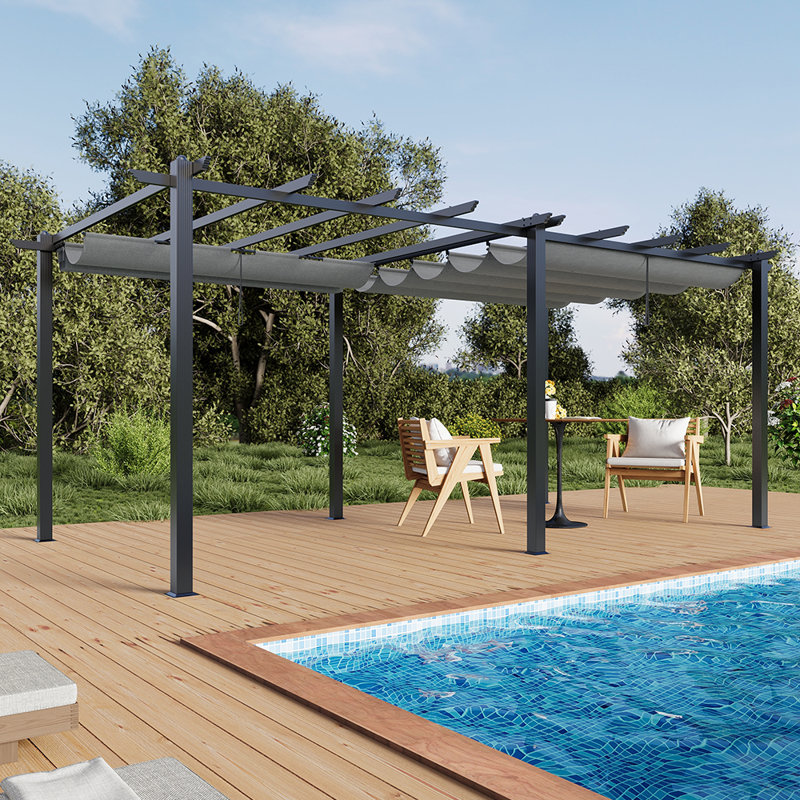 10x20ft Aluminium Pergola with Retractable Roof, 228cm H x 600cm W x 300cm D, Black