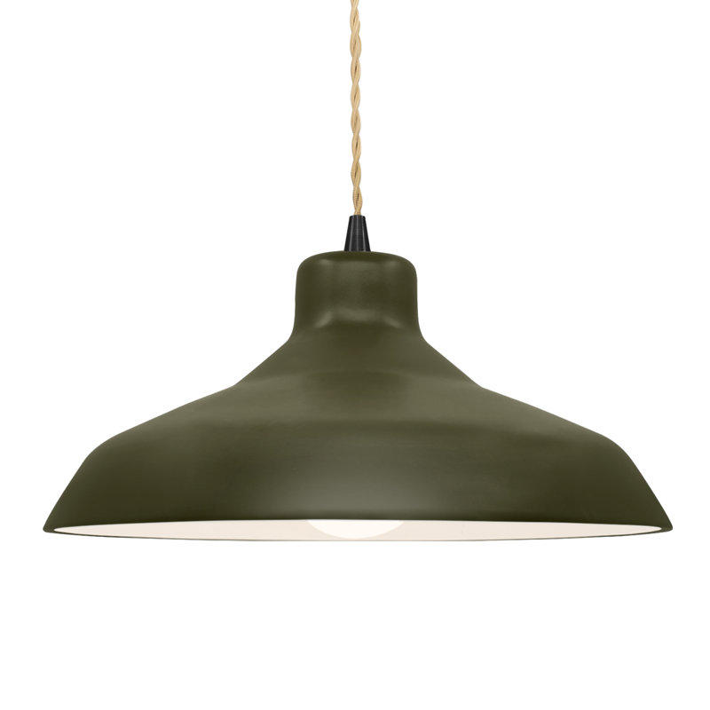 Luminaire suspendu en forme de dôme à 1 lumière Fallon, Vert mat, H 7,5 po x l 15,5 po x P 15,5 po, Noir mat