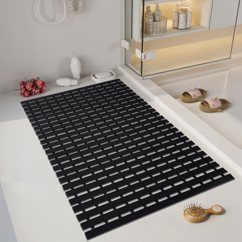 Anti-slip Shower Mat Drain Mat Easy to Store (36"×24“）, Black