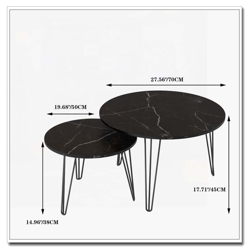 Ensemble de tables basses Nesting, Noir, Imitation marbre