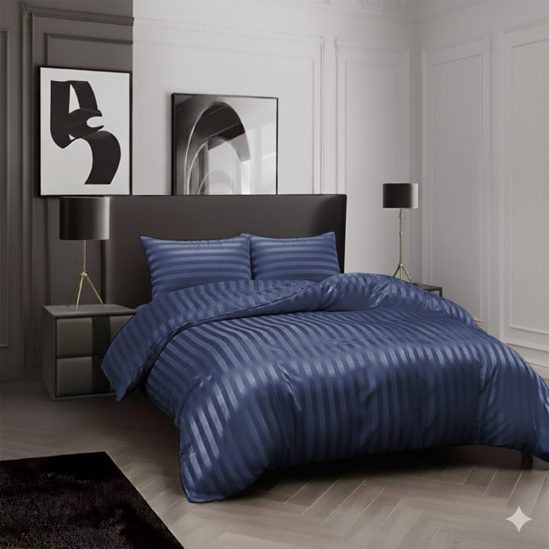 Microfiber Striped Duvet Cover Set with Matching Pillowcases and Stripe Fitted Sheet, King Duvet Cover + 3 Additional Pieces