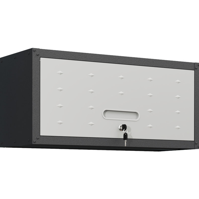 Armoire murale en métal pour garage - Robuste. Vaste espace de rangement, système de verrouillage sécurisé, porte hydraulique. 13,27 po L 11,83 po x P 28,79 po. Noir + gris. Garage moderne. Rangement, serrure solide, accès.