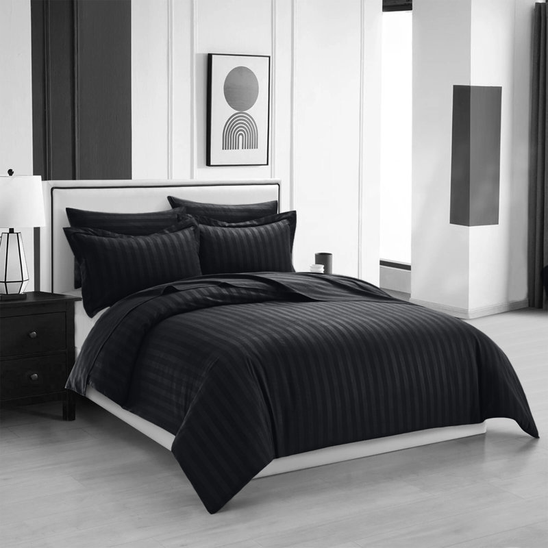 Microfiber Striped Duvet Cover Set with Pillowcases Included, Single Duvet Cover Set + 1 Standard Pillowcase, Black