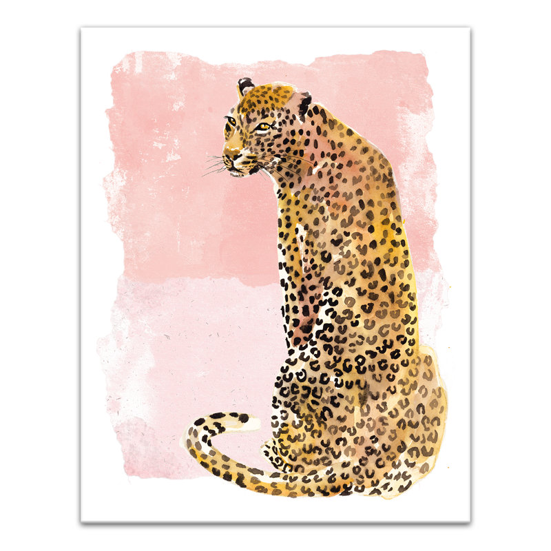 «Watercolor Leopard on Two Tone Blush», reproduction d'art sur toile, H 14 po x l 11 po x P 1,25 po