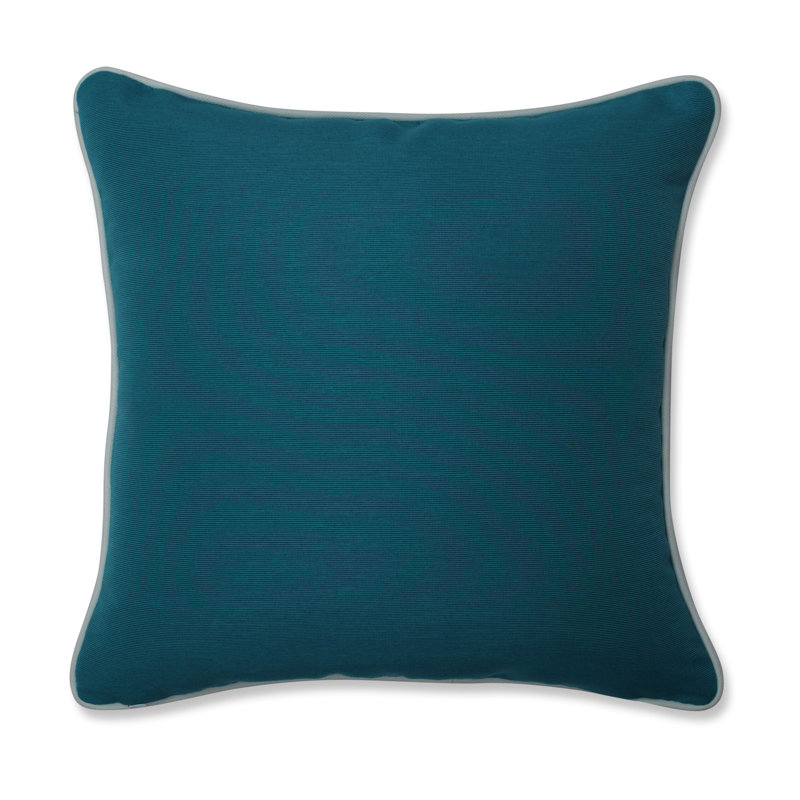 Teal and Off-White Embroidered Square Throw Pillow