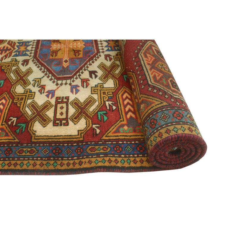 One-of-a-Kind 3'7" x 8'8" 1980s Runner Wool Area Rug in Beige and Blue